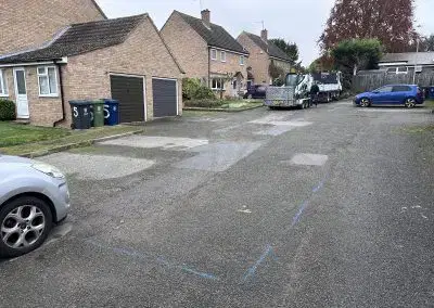 Residential street with parked cars